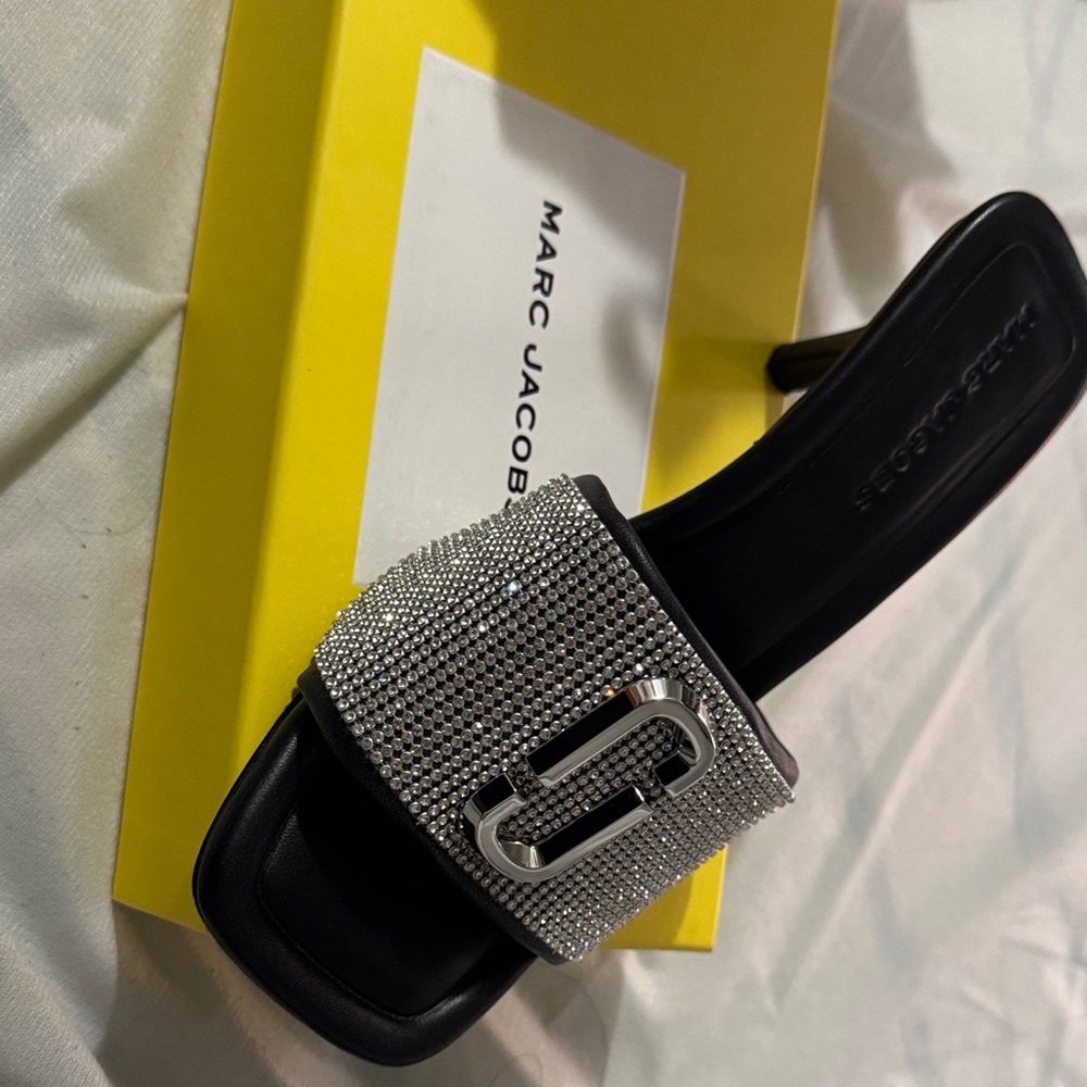 Marc Jacobs Black Sandals with Silver Rhinestones